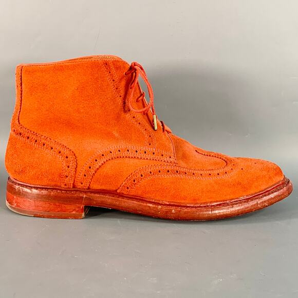 FLORSHEIM by DUCKIE BROWN Size 10 Orange Perforated Suede Wingtip Ankle Boots main image 10